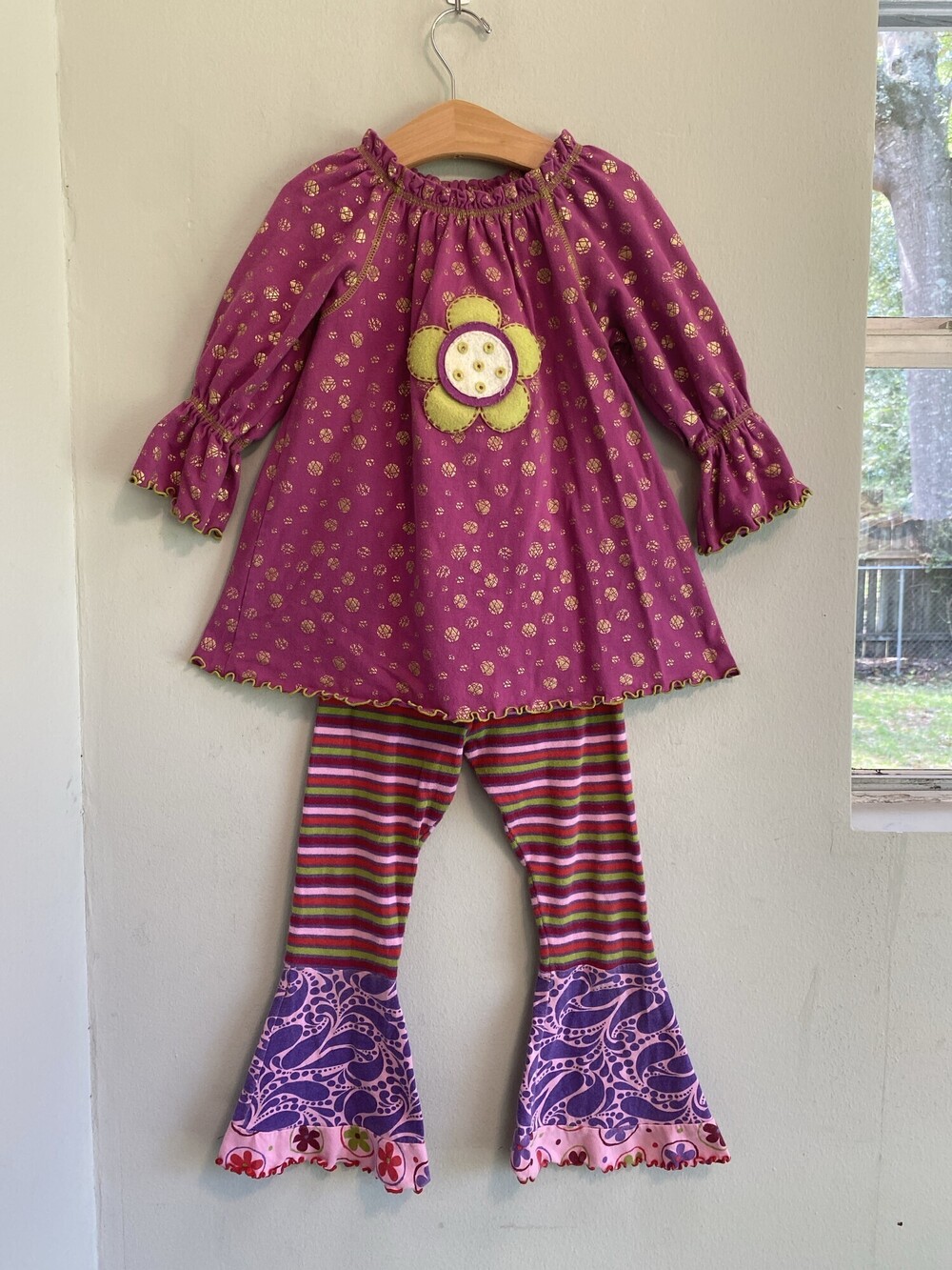 Miss Tee V-Us Floral Tunic Flare Bellbottom Leggings Set Girls 5/6